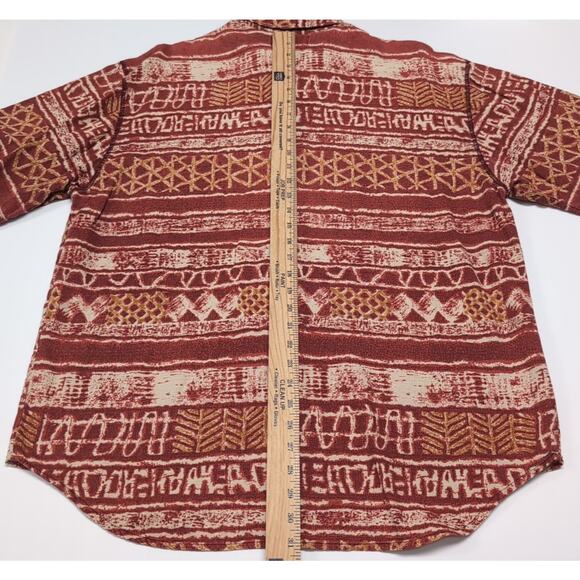 VTG The Territory Ahead Camp Shirt Mens XL hi Rust Tan Geometric Print Button Up - Picture 13 of 14